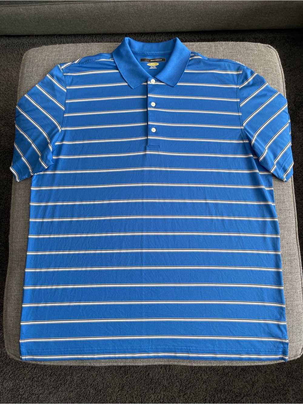 Greg Norman Collection Blue and White Striped Polo